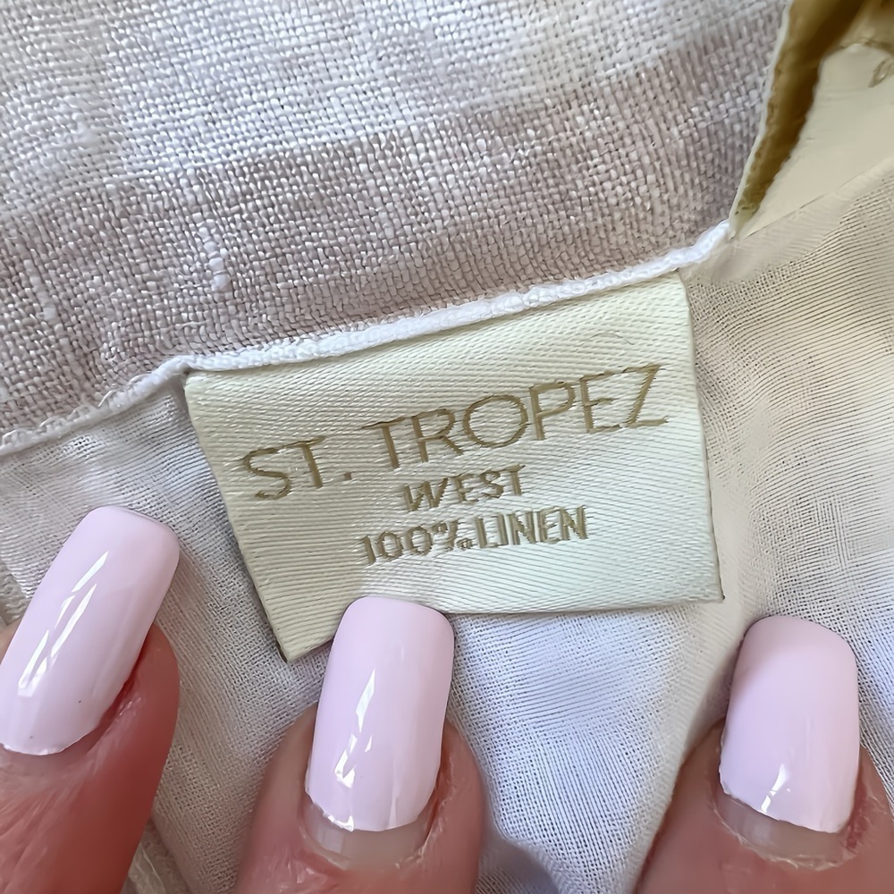 ST Tropez Linen Jumpsuit – Tan/White Stripes – Size 2 – Wide-Leg Capri Style - Picture 3 of 10